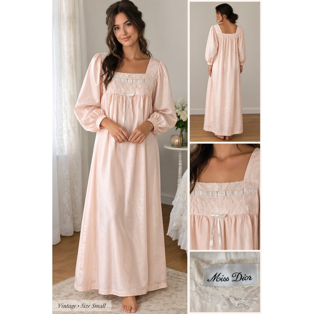 Vintage Miss Dior Nightgown Pale Pink Satin Lace Embroidery M8 655 A Size S